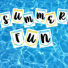 pool water background with Summer Flag Images spelling out summer fun