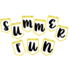 White background with Yellow Blue Background spelling out Summer Fun