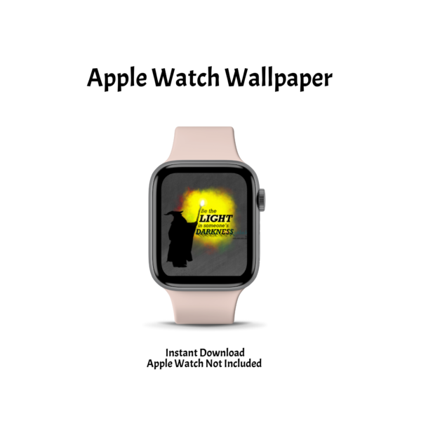 white background with apple watch wallpaper instant download, apple watch not included pink watch shown with grey background with wizard be light to darkness