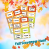 Fall Scavenger Hunt Pages on a Sky Background with Leaves