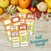 Fall Scavenger Hunt Pages on a Wood Background with Holiday Food