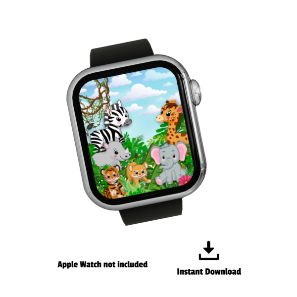 white background black watch with Apple Watch not included, instant download, zebra, rhino, zebra, giraffe, tiger, elephant,