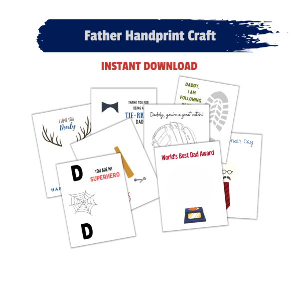 white background Father Handprint Craft Instant Download vertical images deer, hammer footprint art, footprint,