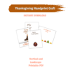 white background with brown swipe with Thanksgiving Handprint Craft Instant download and vertical landscape printable pdf, with sheets of turkey, 1st thanksgiving, and trees