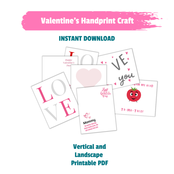 white background Valentines Handprint Craft, Instant Download, Vertical Landscape PRintable PDF, Happy Mommy Valentines Footprint Art, Handprint LOVE, Footprint LOVE, Tomatoes feet, Valentines ARt