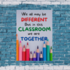 We All May Be Different poster on a blue brick background