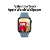 white background, Valentine Truck Apple Watch Wallpaper with grey watch with gold dust background with red pickup truck with hearts and cupid, with hearts and be mine.