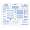 white background with 6 pages of the cruise ship guide shown, cruise activities planner, cruise journey roadmap, cruise daily, emergency contact, cruise budget, pre cruise, gifts, and monthly calendar