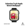 white background with Valentine Truck Apple Watch Wallpaper, Apple Watch Not Included, Instant Download, with black watch with gold dust on background red pick up truck with hearts and cupid inside the truck and heats and be Mine in black beside the truck