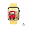 white background, apple watch not included, instant download, yellow watch with gold dust with red pick up truck with cupid and hearts inside with be mine and hearts in black beside the truck