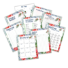 background with pages from the planner shown, bucket list, wrapping invertory, christmas recipe, christmas savings tracker, grocery list, 30 days of gratitude, gift tags, doodle page, and christmas memories
