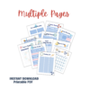 white background, multiple pages, instant download, printable pdf, pre cruise planner, cruise overview, emergency contact list, expense tracker, packing list, cruise daily, places to visit, cruise research, and outfit planner