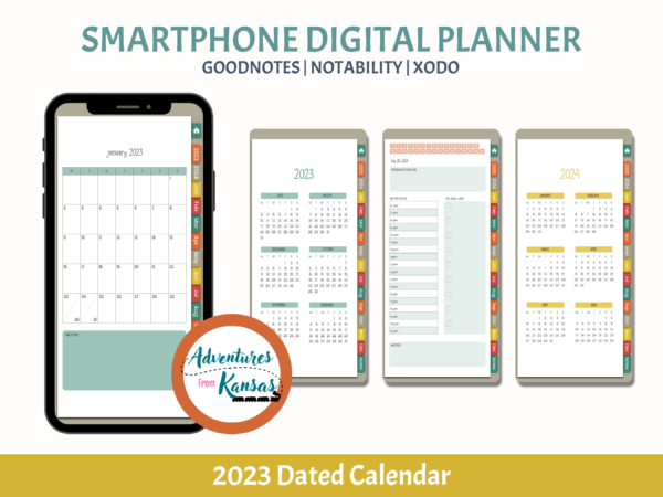 2023 Smartphone Calendar shown on phone with detail pages.