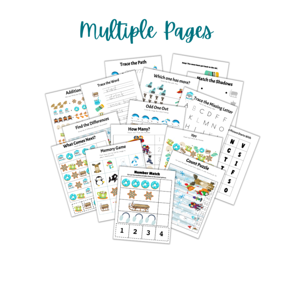 Winter Learning Pack pages stacked together.