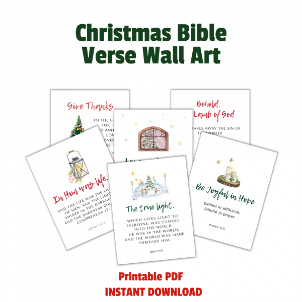 Christmas bible verse wall art pages on a white background