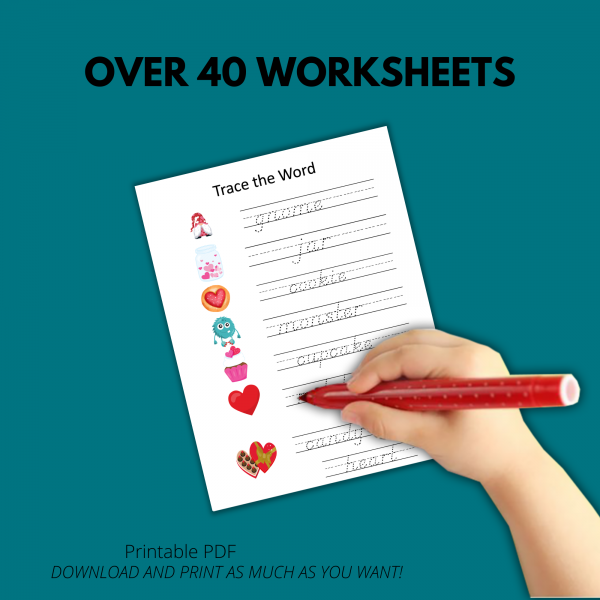 over 40 worksheets printable pdf, download and print as much as you want! Trace the word worksheet with small hand holding marker