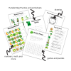 white background, words handwriting practice and worksheets, drawing, games, puzzles, numbers, math, and more. Picture of a what comes next, mystery picture, trace the word, reasons I love Spring, memory game, are sheets shown