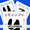 blue bkg, Let's ZOOM IN, with a close up of the 3 pattern papers in red, white, blue, with stars, flags, and zig zags.