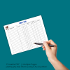 teal background , printable pdf, multiple pages, download and print as much as you want. shows hand with pen, ready to fill out the calf log