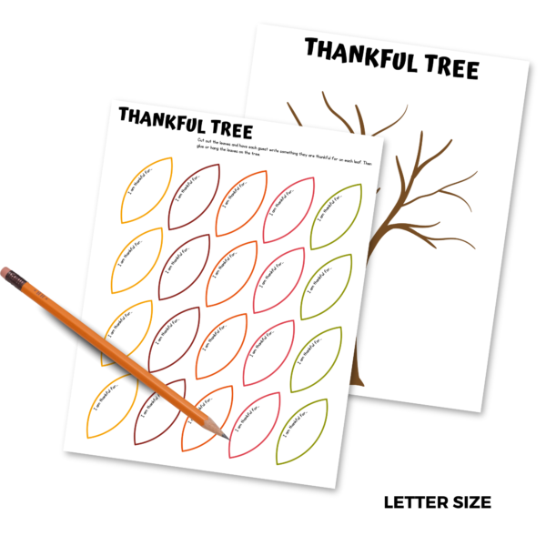 white background, shows thankful tree gratitude each day says letter size.