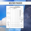 clouds, snow, lightening background, white stripe Weather Tracker, printable pdf, instant download, shows pictures of weather clipart to color and the tracker for the year with 7 keys.