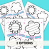 blue background, says 3 options, shows the things I love about mom in pink and blue with blue and pink stars all about. Shows the blank version, guided option with and without line keepsake for mom.