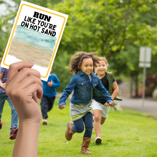 shows kids running with teachers hand run like a you are on hot sand