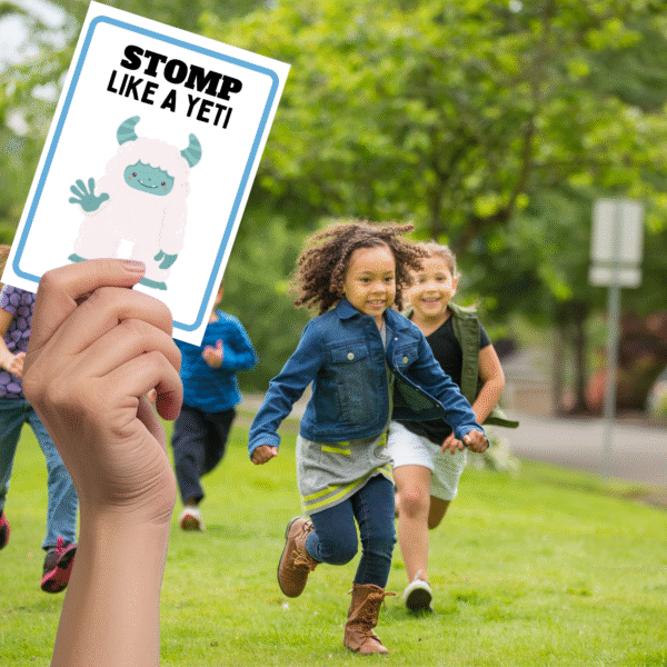kid running with teachers hand showing stomp like a yeti
